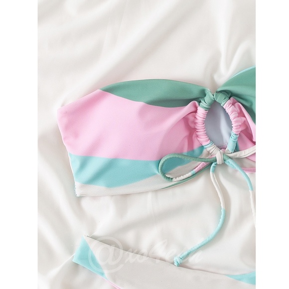 Colorblock 2 Piece Bikini Swimsuit Bandeau - Picture 6 of 9